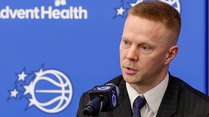 Jun 18, 2026; Orlando, FL, USA; Orlando Magic head coach Sean Sweeney takes media questions during a press conference at AdventHealth Training Center. Mandatory Credit: Mike Watters-Imagn Images