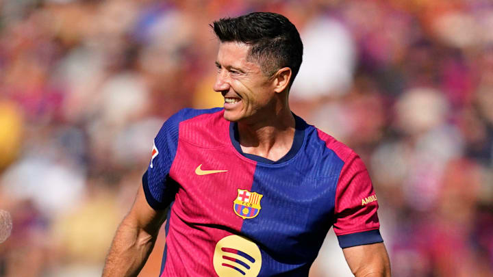 Robert Lewandowski opened the scoring for Barcelona against Getafe.