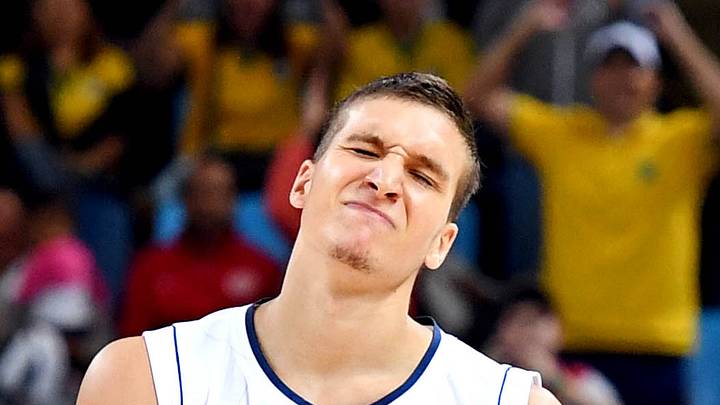Serbia shooting guard Bogdan Bogdanovic (7) reacts after the game against France during men's basketball preliminary round in the Rio 2016 Summer Olympic Games at Carioca Arena 1 on Aug 10, 2016.