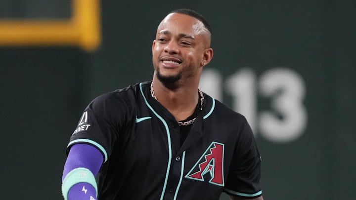 Sep 17, 2025; Phoenix, Arizona, USA; Arizona Diamondbacks second base Ketel Marte (4) reacts against the San Francisco Giants in the first inning at Chase Field. Mandatory Credit: Rick Scuteri-Imagn Images Sep 17, 2025; Phoenix, Arizona, USA; Arizona Diamondbacks second base Ketel Marte (4) reacts against the San Francisco Giants in the first inning at Chase Field. Mandatory Credit: Rick Scuteri-Imagn Images