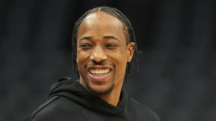 Apr 11, 2025; Sacramento, California, USA; Sacramento Kings forward DeMar DeRozan (10) before the game against the Los Angeles Clippers at Golden 1 Center. Mandatory Credit: Darren Yamashita-Imagn Images