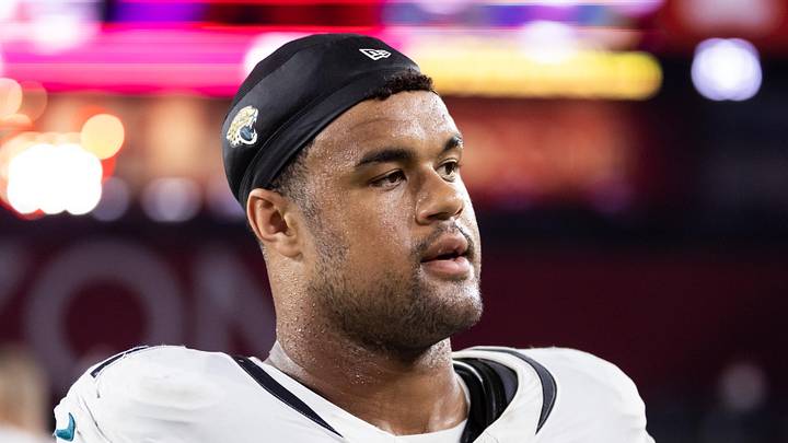 Jacksonville Jaguars defensive tackle Arik Armstead on the sidelines