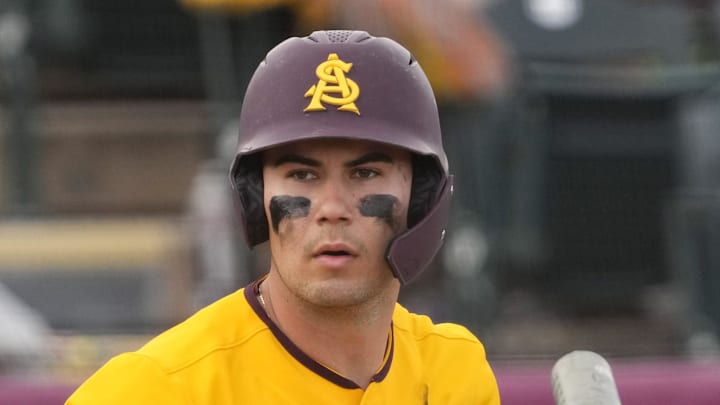 Arizona State catcher Josiah Cromwick (21)prepares to bat against Ohio State during the seventh inning at Phoenix Municipal Stadium on Feb. 16, 2025. Arizona State catcher Josiah Cromwick (21)prepares to bat against Ohio State during the seventh inning at Phoenix Municipal Stadium on Feb. 16, 2025.
