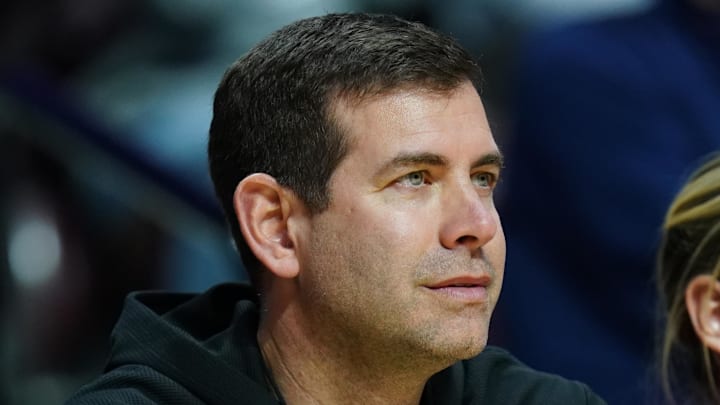 Mar 9, 2025; Uncasville, CT, USA; Boston Celtics general manager Brad Stevens on the sideline as the UConn Huskies take on the Villanova Wildcats in the second half at Mohegan Sun Arena. Mandatory Credit: David Butler II-Imagn Images