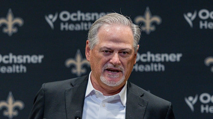 New Orleans Saints general manager Mickey Loomis during the Jimmy Graham retirement New Orleans Saints general manager Mickey Loomis during the Jimmy Graham retirement