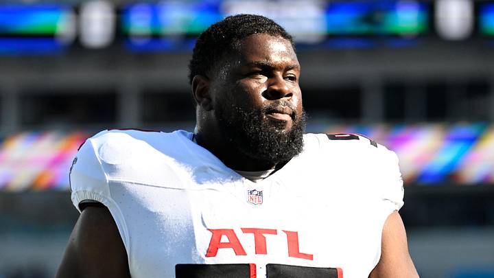 Oct 13, 2024; Charlotte, North Carolina, USA; Atlanta Falcons defensive tackle Eddie Goldman (99) before the game at Bank of America Stadium. Mandatory Credit: Bob Donnan-Imagn Images Oct 13, 2024; Charlotte, North Carolina, USA; Atlanta Falcons defensive tackle Eddie Goldman (99) before the game at Bank of America Stadium. Mandatory Credit: Bob Donnan-Imagn Images