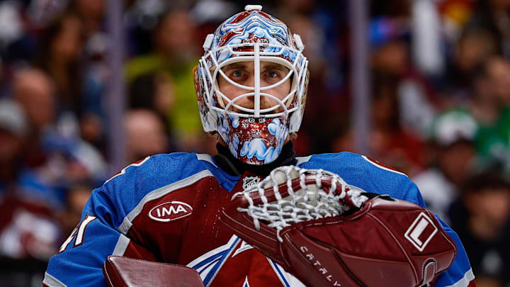Apr 21, 2026; Denver, Colorado, USA; Colorado Avalanche goaltender Scott Wedgewood (41) in the first period against the Los Angeles Kings in game two of the first round of the 2026 Stanley Cup Playoffs at Ball Arena. Mandatory Credit: Isaiah J. Downing-Imagn Images