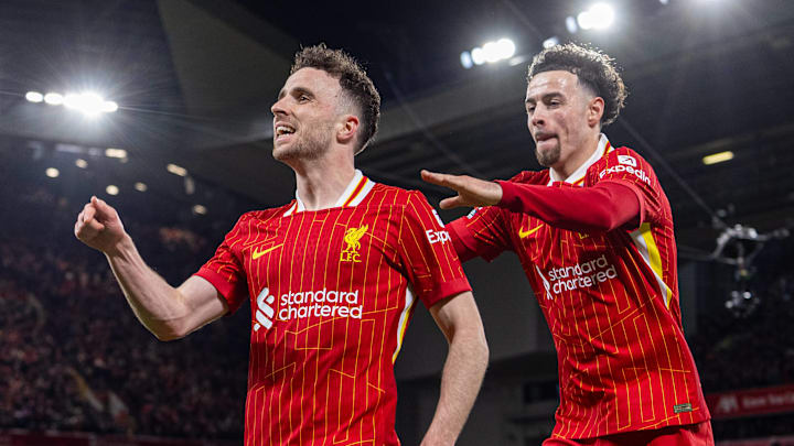 Diogo Jota (left) scored the lone goal in the second Merseyside derby of the season.