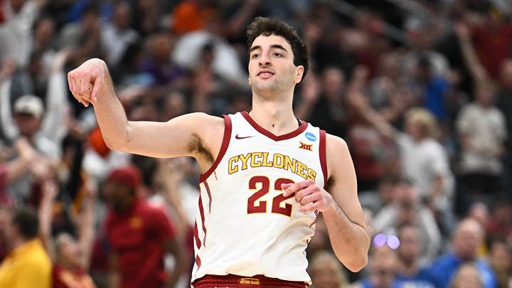Mar 22, 2026; St. Louis, MO, USA; Iowa State Cyclones forward Milan Momcilovic (22) celebrates after a play during the second half against the Kentucky Wildcats during a second round game of the men's 2026 NCAA Tournament at Enterprise Center. Mandatory Credit: Jeff Le-Imagn Images Mar 22, 2026; St. Louis, MO, USA; Iowa State Cyclones forward Milan Momcilovic (22) celebrates after a play during the second half against the Kentucky Wildcats during a second round game of the men's 2026 NCAA Tournament at Enterprise Center. Mandatory Credit: Jeff Le-Imagn Images