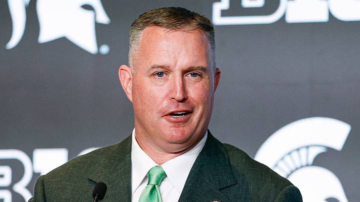 Jul 29, 2026; Chicago, IL, USA; Michigan State Football head coach Pat Fitzgerald speaks during Big Ten Media Days at Hilton Chicago. Mandatory Credit: Kamil Krzaczynski-Imagn Images Jul 29, 2026; Chicago, IL, USA; Michigan State Football head coach Pat Fitzgerald speaks during Big Ten Media Days at Hilton Chicago. Mandatory Credit: Kamil Krzaczynski-Imagn Images