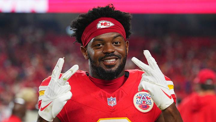 Sep 20, 2026; Kansas City, Missouri, USA;  Kansas City Chiefs wide receiver Tyquan Thornton (2) celebrates after an overtime win against the Indianapolis Colts at GEHA Field at Arrowhead Stadium.  Mandatory Credit: Jay Biggerstaff-Imagn Images