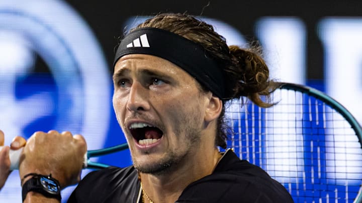 Alexander Zverev hits a backhand