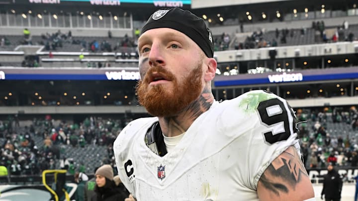 Las Vegas Raiders defensive end Maxx Crosby on the field after loss to the Philadelphia Eagles at Lincoln Financial Field.