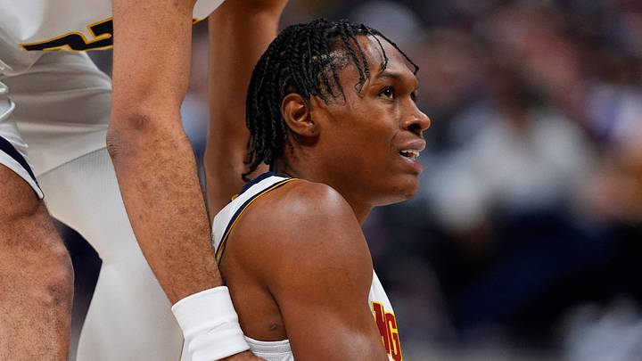 Jan 29, 2026; Denver, Colorado, USA; Denver Nuggets guard Peyton Watson (8) reacts on the court in the first quarter against the Brooklyn Nets at Ball Arena. Mandatory Credit: Ron Chenoy-Imagn Images Jan 29, 2026; Denver, Colorado, USA; Denver Nuggets guard Peyton Watson (8) reacts on the court in the first quarter against the Brooklyn Nets at Ball Arena. Mandatory Credit: Ron Chenoy-Imagn Images