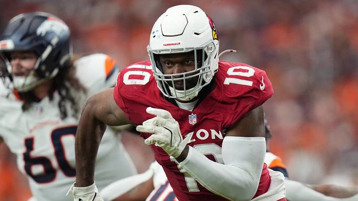 Arizona Cardinals linebacker Josh Sweat (10) chases after Denver Broncos quarterback Bo Nix (10) at State Farm Stadium in Glendale on Oct. 25, 2026. Arizona Cardinals linebacker Josh Sweat (10) chases after Denver Broncos quarterback Bo Nix (10) at State Farm Stadium in Glendale on Oct. 25, 2026.