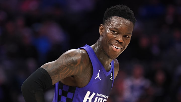 Dec 27, 2025; Sacramento, California, USA; Sacramento Kings guard Dennis Schroder (17) smiles between plays against the Dallas Mavericks during the fourth quarter at Golden 1 Center. Dec 27, 2025; Sacramento, California, USA; Sacramento Kings guard Dennis Schroder (17) smiles between plays against the Dallas Mavericks during the fourth quarter at Golden 1 Center.