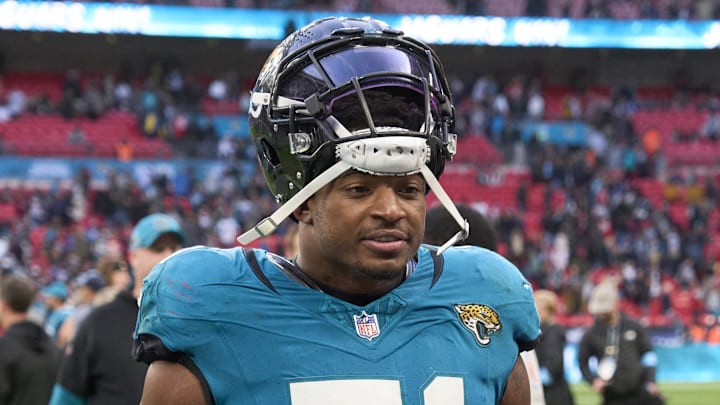 Oct 20, 2024; London, United Kingdom; Jacksonville Jaguars linebacker Ventrell Miller (51) leaves the field after an NFL International Series game at Wembley Stadium. Mandatory Credit: Peter van den Berg-Imagn Images