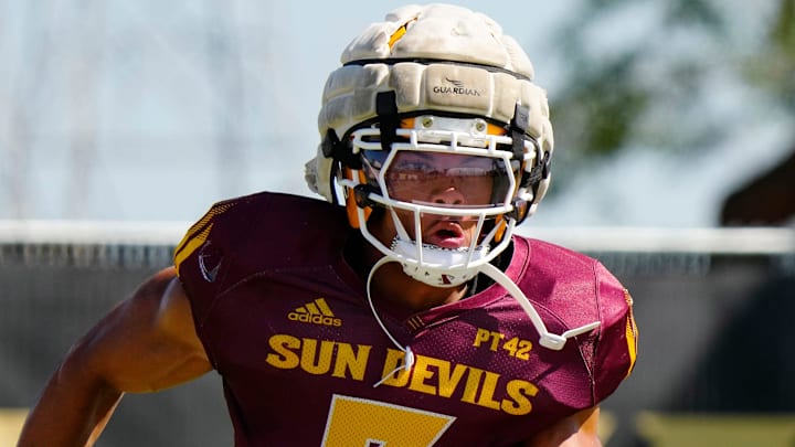 Arizona State wide receiver Reed Harris (3) runs a route during a spring practice at Kajikawa practice fields in Tempe, Ariz. on April 14, 2026.