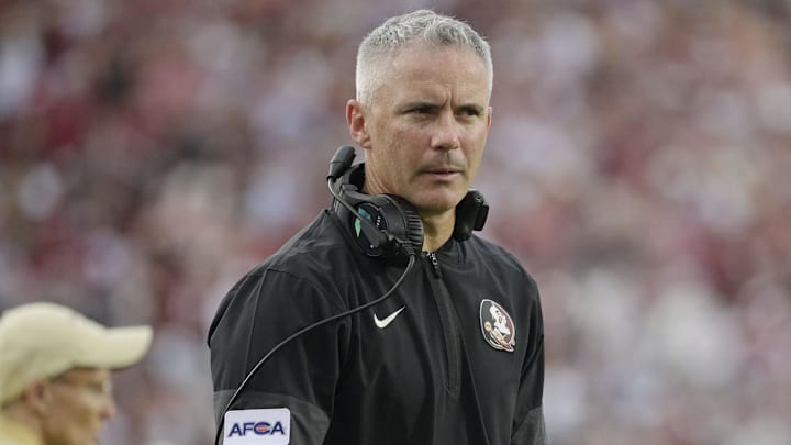 Aug 30, 2025; Tallahassee, Florida, USA; Florida State Seminoles head coach Mike Norvell reacts after a play against the Alabama Crimson Tide during the second half at Doak S. Campbell Stadium. Mandatory Credit: Melina Myers-Imagn Images Aug 30, 2025; Tallahassee, Florida, USA; Florida State Seminoles head coach Mike Norvell reacts after a play against the Alabama Crimson Tide during the second half at Doak S. Campbell Stadium. Mandatory Credit: Melina Myers-Imagn Images