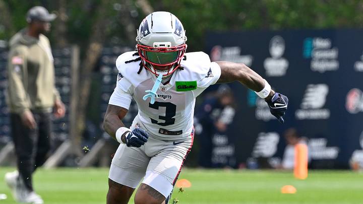 Jul 28, 2026; Foxborough, MA, USA; New England Patriots wide receiver DeMario Douglas (3) does a drill during training camp at Gillette Stadium. Mandatory Credit: Eric Canha-Imagn Images