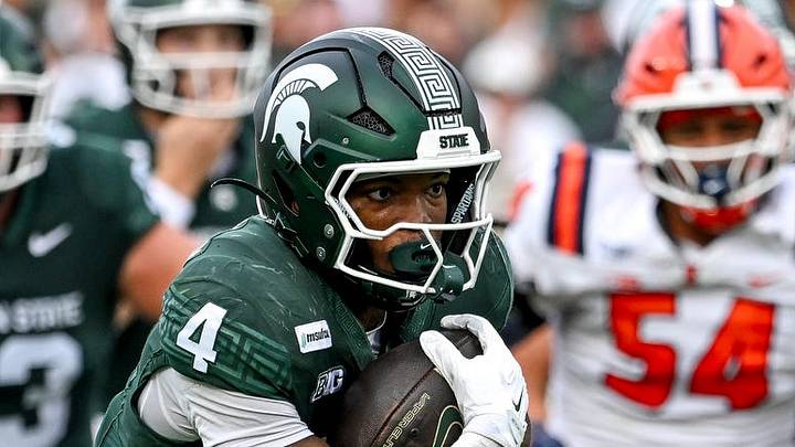 Michigan State’s Jaziun Patterson runs for a gain against Illinois during the second quarter on Saturday, Oct. 10, 2026, at Spartan Stadium in East Lansing. Michigan State’s Jaziun Patterson runs for a gain against Illinois during the second quarter on Saturday, Oct. 10, 2026, at Spartan Stadium in East Lansing.