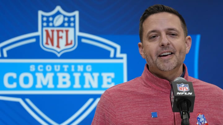 Feb 27, 2025; Indianapolis, IN, USA; New England Patriots general manager Eliot Wolf speaks during the 2025 NFL Scouting Combine at the Indiana Convention Center. Mandatory Credit: Kirby Lee-Imagn Images Feb 27, 2025; Indianapolis, IN, USA; New England Patriots general manager Eliot Wolf speaks during the 2025 NFL Scouting Combine at the Indiana Convention Center. Mandatory Credit: Kirby Lee-Imagn Images