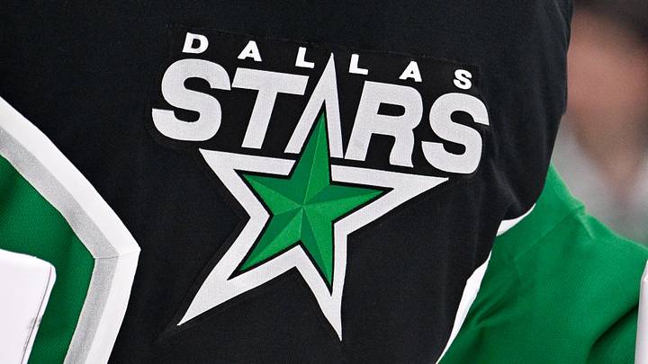 Jan 18, 2026; Dallas, Texas, USA; A view of the Dallas Stars logo on the jersey of goaltender Jake Oettinger (29) during the game at the American Airlines Center. Jan 18, 2026; Dallas, Texas, USA; A view of the Dallas Stars logo on the jersey of goaltender Jake Oettinger (29) during the game at the American Airlines Center.