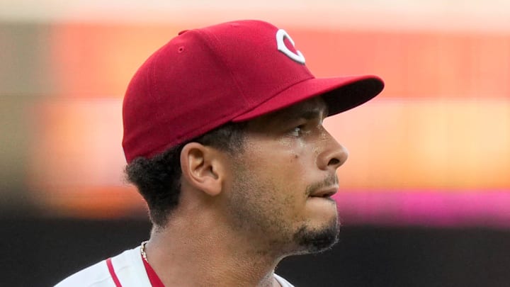 Cincinnati Reds pitcher Chase Burns (26) returns to the dugout after striking out the side in his MLB debut in the first inning of the MLB interleague game between the Cincinnati Reds and the New York Yankees at Great American Ball Park in downtown Cincinnati on Tuesday, June 24, 2025.