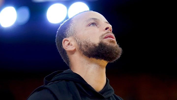 May 2, 2025; San Francisco, California, USA; Golden State Warriors guard Stephen Curry (30) stands on the court against the Houston Rockets before the start of game six of the first round for the 2025 NBA Playoffs at Chase Center. Mandatory Credit: Cary Edmondson-Imagn Images May 2, 2025; San Francisco, California, USA; Golden State Warriors guard Stephen Curry (30) stands on the court against the Houston Rockets before the start of game six of the first round for the 2025 NBA Playoffs at Chase Center. Mandatory Credit: Cary Edmondson-Imagn Images