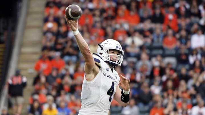 Sep 17, 2022; Portland, Oregon, USA; Montana State Bobcats quarterback Tommy Mellott (4) throws the ball during the first half against the Oregon State Beavers at Providence Park. Mandatory Credit: Soobum Im-Imagn Images Sep 17, 2022; Portland, Oregon, USA; Montana State Bobcats quarterback Tommy Mellott (4) throws the ball during the first half against the Oregon State Beavers at Providence Park. Mandatory Credit: Soobum Im-Imagn Images
