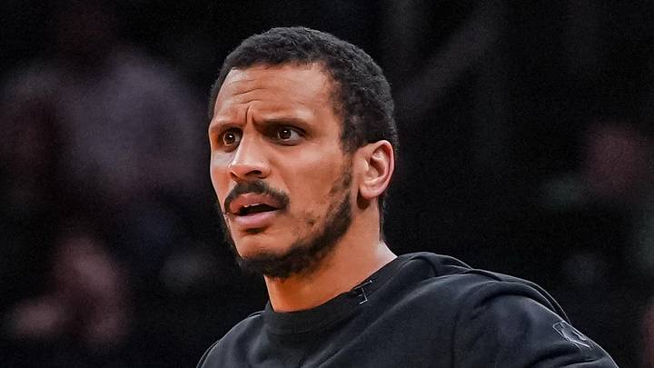 Apr 28, 2026; Boston, Massachusetts, USA; Boston Celtics head coach Joe Mazzulla watches from the sideline as they take on the Philadelphia 76ers during game five of the first round of the 2026 NBA Playoffs at TD Garden. Mandatory Credit: David Butler II-Imagn Images