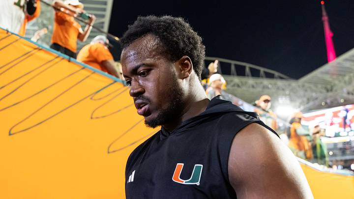 Jan 19, 2026; Miami Gardens, FL, USA; Miami Hurricanes defensive lineman Rueben Bain Jr. (4) against the Indiana Hoosiers during the College Football Playoff National Championship game at Hard Rock Stadium. Mandatory Credit: Mark J. Rebilas-Imagn Images Jan 19, 2026; Miami Gardens, FL, USA; Miami Hurricanes defensive lineman Rueben Bain Jr. (4) against the Indiana Hoosiers during the College Football Playoff National Championship game at Hard Rock Stadium. Mandatory Credit: Mark J. Rebilas-Imagn Images
