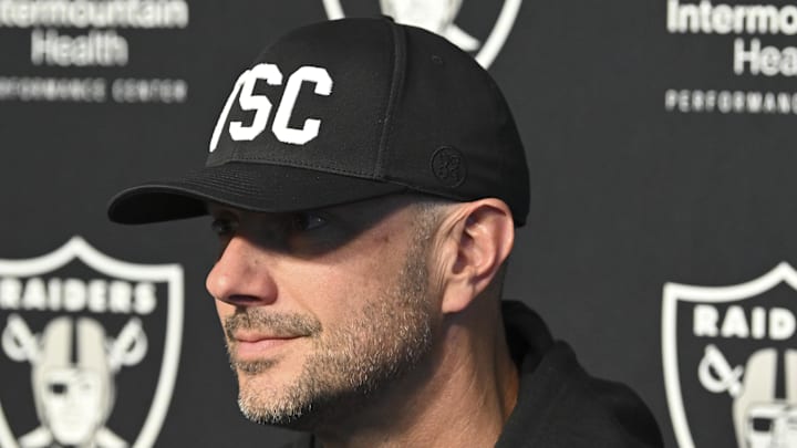Apr 25, 2025; Henderson, NV, USA; (L-R) Las Vegas Raiders general manager John Spytek during a news conference introducing Ashton Jeanty as the first round draft pick in the 2025 NFL Draft at Intermountain Health Performance Center. Mandatory Credit: Candice Ward-Imagn Images Apr 25, 2025; Henderson, NV, USA; (L-R) Las Vegas Raiders general manager John Spytek during a news conference introducing Ashton Jeanty as the first round draft pick in the 2025 NFL Draft at Intermountain Health Performance Center. Mandatory Credit: Candice Ward-Imagn Images
