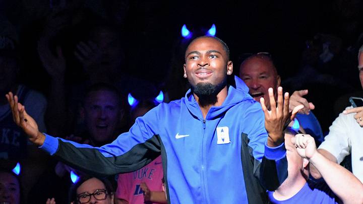 Oct 3, 2026; Durham, NC, USA; Duke Blue Devils guard Sebastian Wilkins (5) gestures during the Countdown to Craziness at Cameron Indoor Stadium. Mandatory Credit: Zachary Taft-Imagn Images Oct 3, 2026; Durham, NC, USA; Duke Blue Devils guard Sebastian Wilkins (5) gestures during the Countdown to Craziness at Cameron Indoor Stadium. Mandatory Credit: Zachary Taft-Imagn Images
