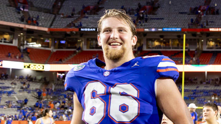Florida Gators center Slaughter (66) is considered one of the best offensive line prospects for the 2026 NFL Draft