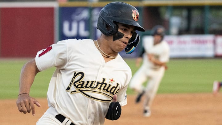 Visalia Rawhide's Druw Jones rounds third Tuesday, April 11, 2023 against the Rancho Cucamonga Quakes.

0411 Bb Rc Rawhide 7656t