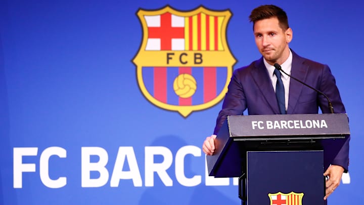 Lionel Messi en la conferencia de prensa que dio cuando salió del FC Barcelona
