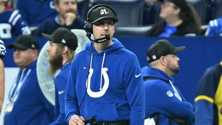 Dec 28, 2025; Indianapolis, Indiana, USA; Indianapolis Colts head coach Shane Steichen during the second half