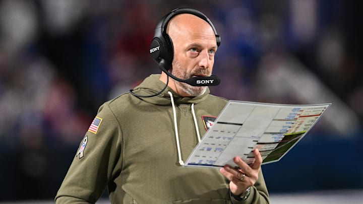 Kansas City Chiefs OC Matt Nagy looks on during the third quarter against the Buffalo Bills at Highmark Stadium. 