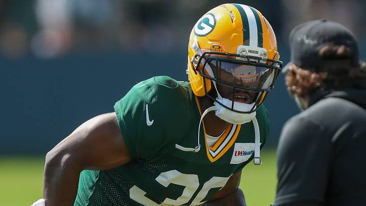 Green Bay Packers cornerback Kamal Hadden (36) runs through a drill during practice on Monday, Aug. 3.