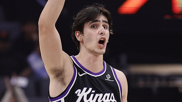 Mar 11, 2026; Sacramento, California, USA; Sacramento Kings center Maxime Raynaud (42) calls out to teammates during the first quarter against the Charlotte Hornets at Golden 1 Center. Mandatory Credit: Kelley L Cox-Imagn Images