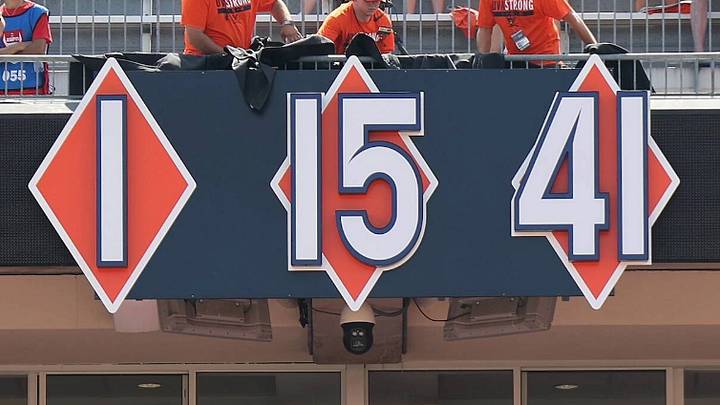 The numbers 1, 15 and 41 highlighted at Virginia's Scott Stadium. The numbers 1, 15 and 41 highlighted at Virginia's Scott Stadium.