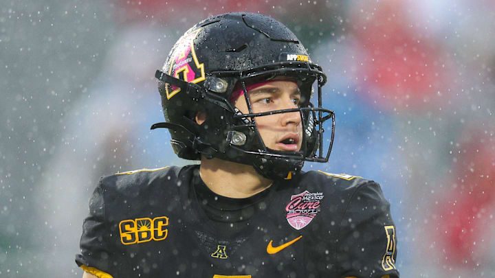 Dec 16, 2023; Orlando, FL, USA; Appalachian State Mountaineers quarterback Joey Aguilar (4) drops back to pass against the Miami (OH) Redhawks in the first quarter during the Avocados from Mexico Cure Bowl at FBC Mortgage Stadium. Mandatory Credit: Nathan Ray Seebeck-Imagn Images Dec 16, 2023; Orlando, FL, USA; Appalachian State Mountaineers quarterback Joey Aguilar (4) drops back to pass against the Miami (OH) Redhawks in the first quarter during the Avocados from Mexico Cure Bowl at FBC Mortgage Stadium. Mandatory Credit: Nathan Ray Seebeck-Imagn Images
