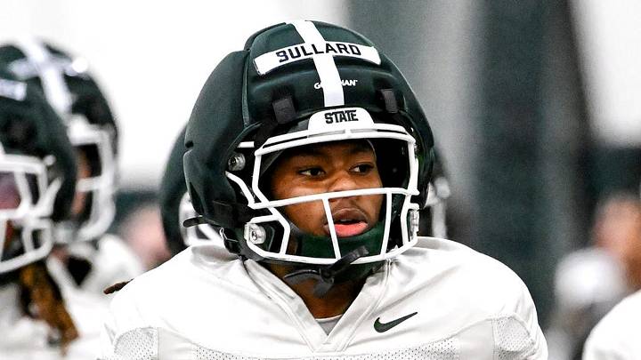 Michigan State's Rodney Bullard Jr. carries the ball while moving to the next drill during spring football practice on Tuesday, April 14, 2026, in East Lansing. Michigan State's Rodney Bullard Jr. carries the ball while moving to the next drill during spring football practice on Tuesday, April 14, 2026, in East Lansing.