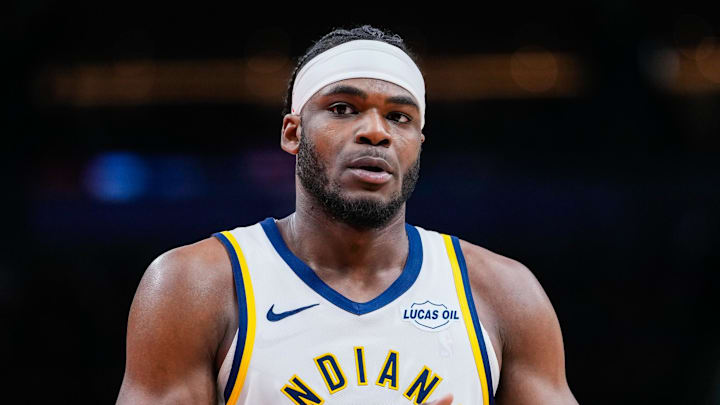 Indiana Pacers forward Jarace Walker (5) looks on against the Toronto Raptors at Scotiabank Arena. Indiana Pacers forward Jarace Walker (5) looks on against the Toronto Raptors at Scotiabank Arena.