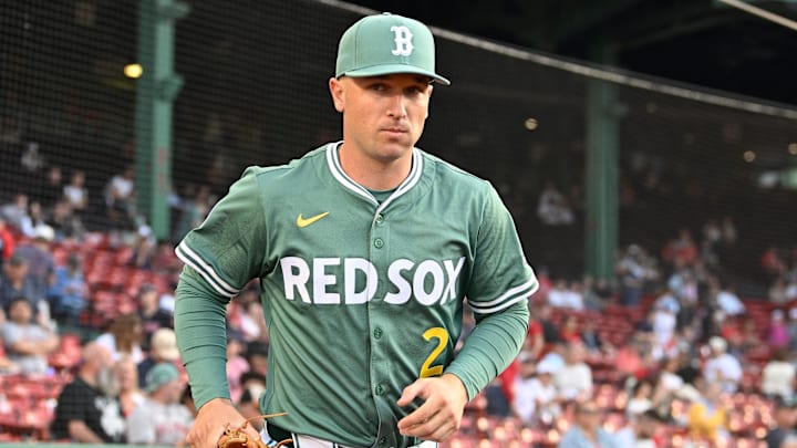 May 16, 2025; Boston, Massachusetts, USA; Boston Red Sox third baseman Alex Bregman (2) runs out of the dugout before the start of a game against the Atlanta Braves at Fenway Park. May 16, 2025; Boston, Massachusetts, USA; Boston Red Sox third baseman Alex Bregman (2) runs out of the dugout before the start of a game against the Atlanta Braves at Fenway Park.
