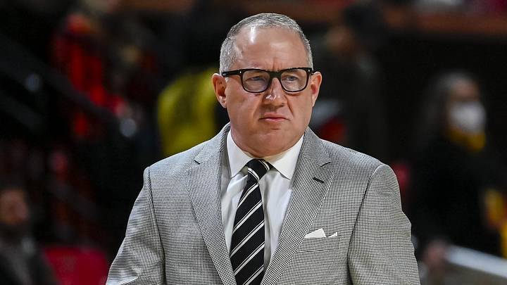Dec 2, 2025; College Park, Maryland, USA; Maryland Terrapins head coach Buzz Williams walks down the sidelines during the first half against the Wagner Seahawks at Xfinity Center. Dec 2, 2025; College Park, Maryland, USA; Maryland Terrapins head coach Buzz Williams walks down the sidelines during the first half against the Wagner Seahawks at Xfinity Center.