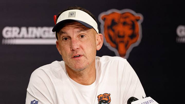Jul 29, 2026; Lake Forest, IL, USA; Chicago Bears defensive coordinator Dennis Allen speaks during Chicago Bears Training Camp at Halas Hall. Mandatory Credit: Kamil Krzaczynski-Imagn Images