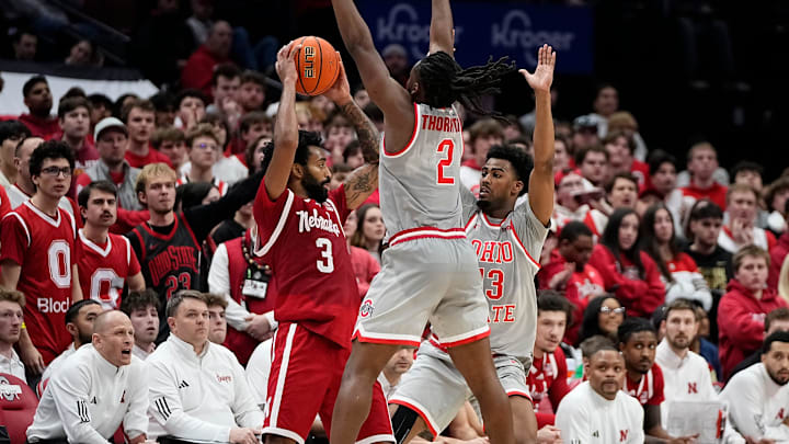Nebraska's Brice Williams looks to pass the ball during the first overtime Tuesday against Ohio State. Nebraska's Brice Williams looks to pass the ball during the first overtime Tuesday against Ohio State.