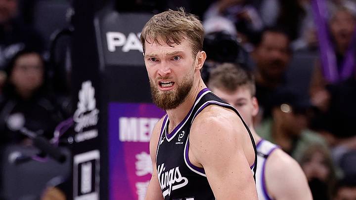 Oct 24, 2025; Sacramento, California, USA; Sacramento Kings center Domantas Sabonis (11) reacts after a basket against the Utah Jazz during the third quarter at Golden 1 Center. Mandatory Credit: Kelley L Cox-Imagn Images